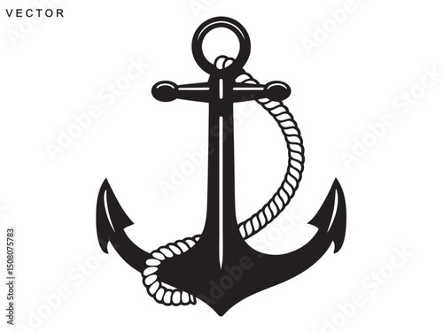 anchor with rope silhouette, anchor icon vector illustration design on white background