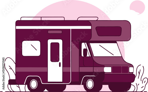 Colorful modern illustration of a motorhome ready for travel and adventurous road trips.