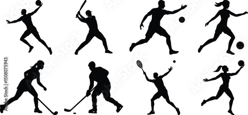 Set of vector silhouettes of people in sports. Human sports activities
