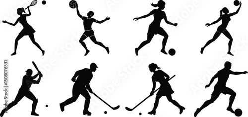Set of vector silhouettes of people in sports. Human sports activities
