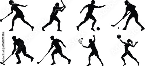 Set of vector silhouettes of people in sports. Human sports activities
