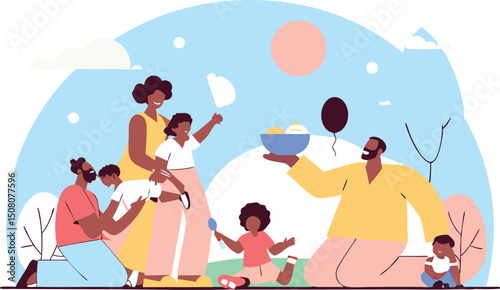 Family enjoying a picnic in a park celebrating togetherness and enjoying delicious ice cream.