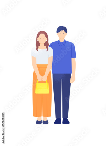 夏のデートを楽しむ若いカップル 全身ベクターイラスト素材