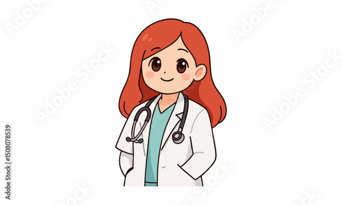 cute female doctor with stethoscope cartoon illustration