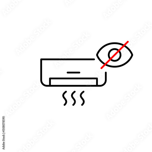 Vector icon of AC with crossed-out eye, symbolizing hidden status, privacy mode, or invisible smart control. Ideal for UI, HVAC apps, and smart home settings