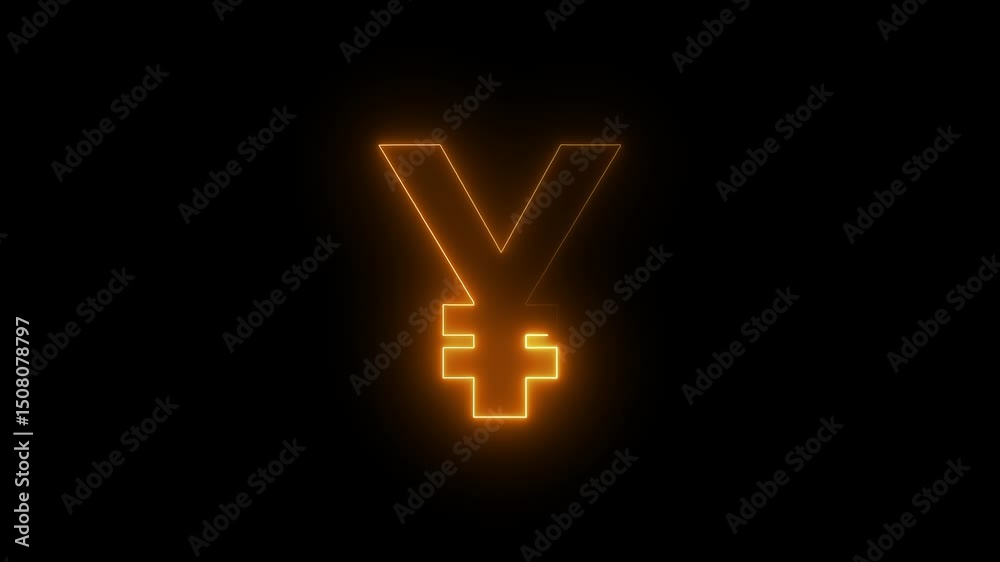 Neon yuan icon animation, flickering emergence and fading. Glowing neon yen money icon, looped animation. Yuan currency sign, Chinese money,
