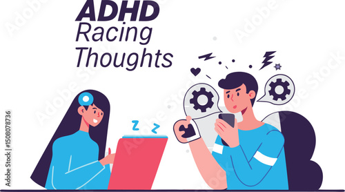 Illustration depicting adhd symptoms and racing thoughts mental health awareness concept
