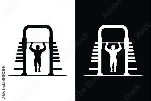 Black & White Pull-Up Bar Silhouette Vector Icon for Health & Fitness Design.