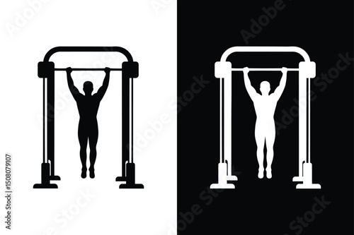 Workout Silhouette Vector Pull-Up Bar Machine in Black and White.