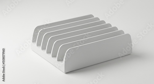 Square, white, plastic phone charging dock with five slots