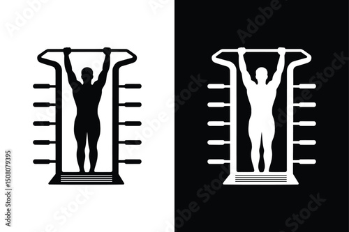 Monochrome Pull-Up Machine Silhouette Vector Icon for Fitness Apps.