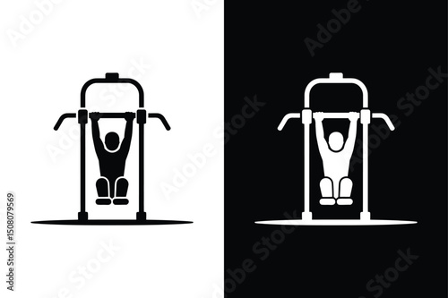 Monochrome Pull-Up Machine Silhouette Vector Icon for Fitness Apps.