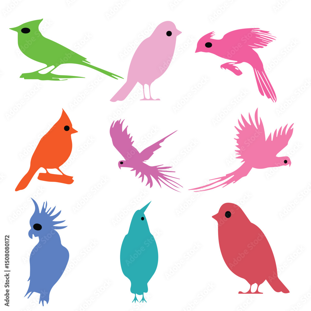 Naklejka premium Cute Colorful Birds vector set 