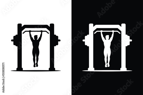 Fitness Silhouette Vector Pull-Up Bar Machine in Black & White.