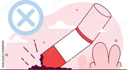 No smoking illustration concept represents anti tobacco campaign and health protection awareness