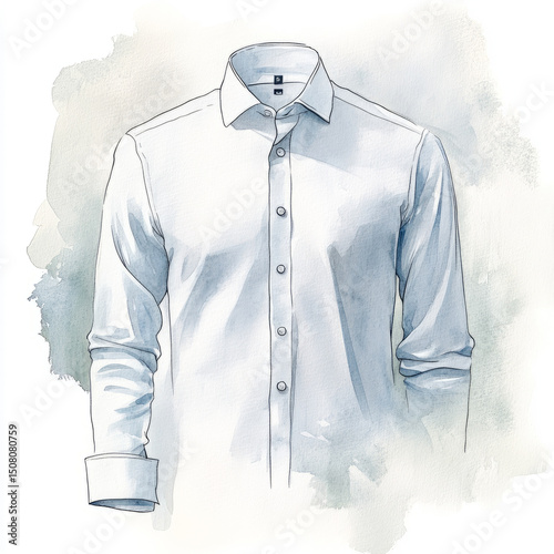 Watercolor illustration of a white button-up shirt.