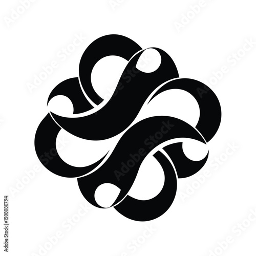 Abstract intertwined design in black and white with ornamental swirls and elegant curved lines
