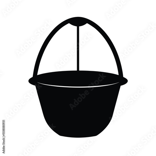 Black silhouette illustration of a cooking cauldron with a handle in clean simple style