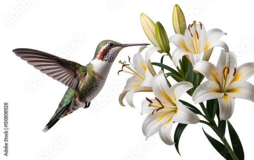 Hummingbird Near Lilies