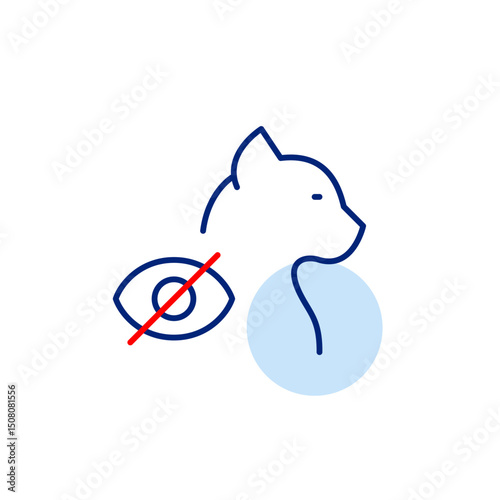 Vector icon of cat side view with crossed-out eye, symbolizing hidden pet status, privacy mode, or invisible monitoring. Ideal for pet apps, smart devices, and privacy settings