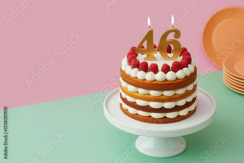 Birthday Cake with 46 Candle Numbers