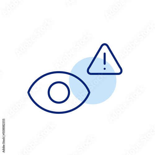Vector icon of eye with exclamation mark inside a triangle, symbolizing warning for visibility issues, security alert, or attention needed. Ideal for safety apps, monitoring systems, and UI notificati