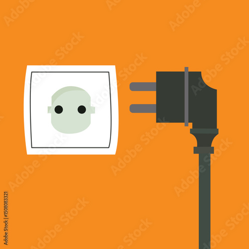 Disconnected plug. Connection or disconnection of electricity with wire plug and socket.