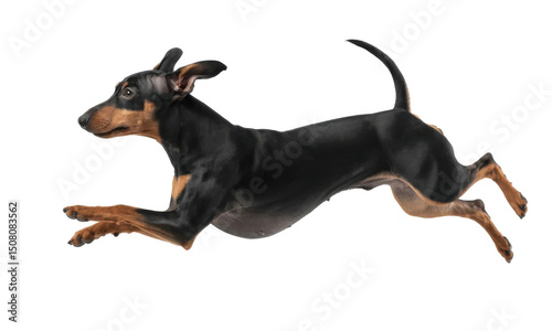 Miniature Pinscher in Mid-Jump