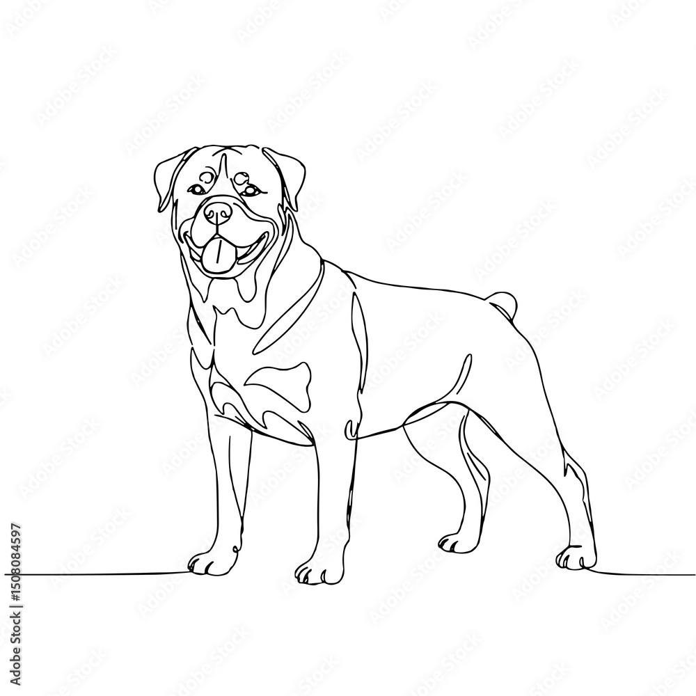 Obraz premium Rottweiler standing, line style minimalist PNG dog illustration on transparent background