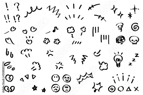 手書きの感情のアイコンセット＿フチ有黒