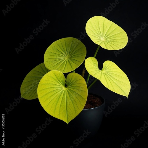 Lush Lotus Foliage Set Against a Deep Black Background