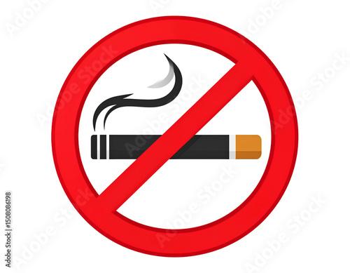 Flat Design Anti-Smoking Icon with Minimal Style, Isolated on White Background