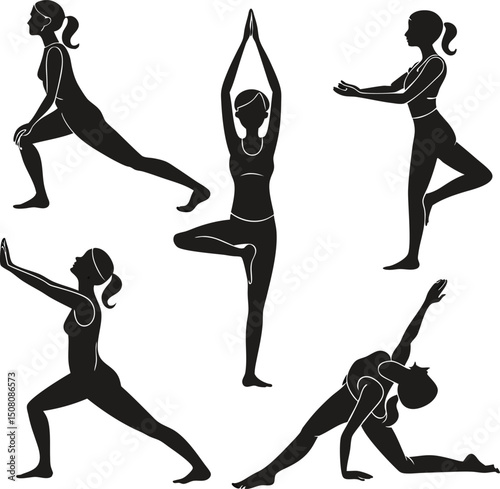 Silhouettes of yoga poses