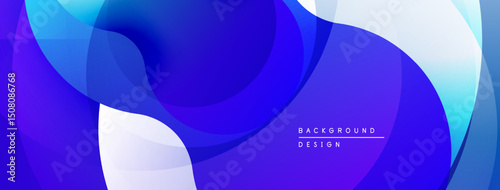 Abstract fluid shapes overlap, creating dynamic blue gradient background. Modern design evokes movement, depth, visual interest.