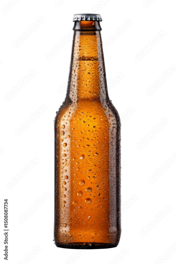 Glass beer bottle with condensation on a transparent background. Glass beer bottle with condensation on a transparent background.