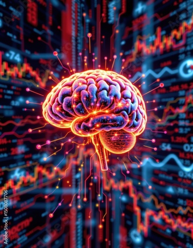 Ai brain visualization analyzing financial data digital environment 3d rendered conceptual art