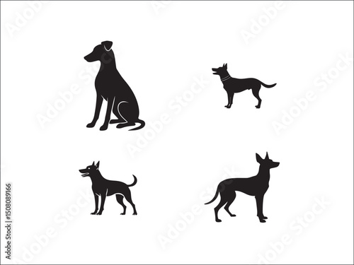 Dog Silhouette Illustration Four Unique Poses