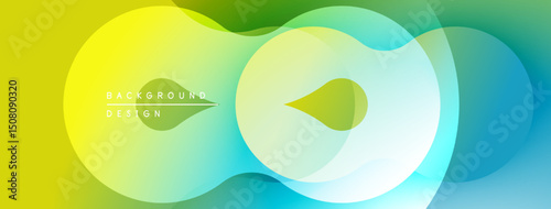 Abstract fluid shapes blend vibrant colors. Gradient transitions create dynamic visual effect. Modern design element.