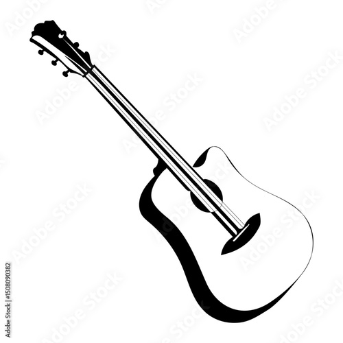 Minimalist Black Acoustic Guitar Line Art Illustration on White Background
