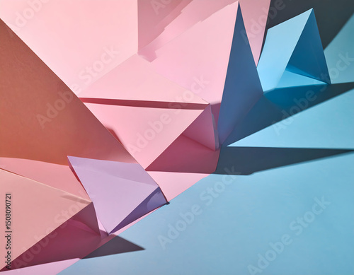 Abstract Geometric Origami Pastel Pink, Blue, and Coral Triangles