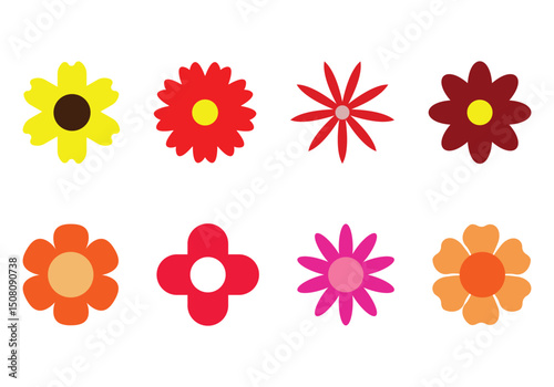 Chamomile collection. Daisy flower set collection. Collection of spring colorful flower elements vector. Summer chamomile flower for decor, sticker, clipart, print. Groovy daisy flower