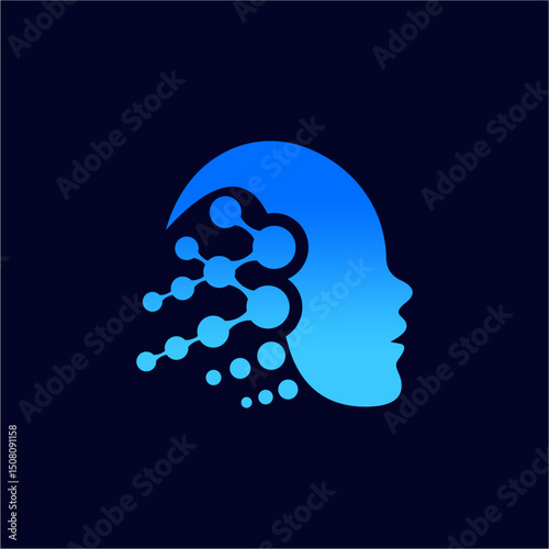 Artificial Intelligence Human Head Logo with Neural Network Design