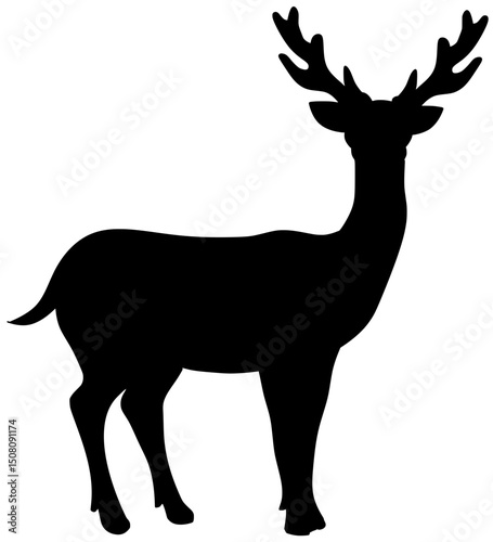 Fallow Deer Stag Silhouette Vector Shadow Illustration
