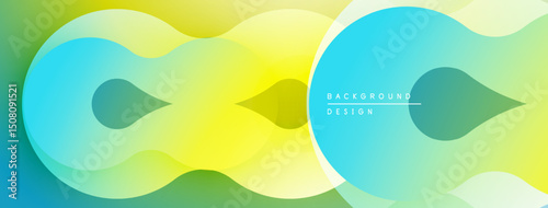 Abstract colorful background. Overlapping shapes create dynamic visual effect. Gradient transitions offer smooth aesthetic appeal. Modern design elements present.