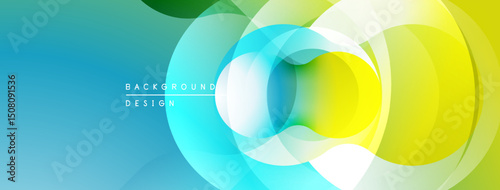Abstract vibrant circles overlap. Blue, green, yellow hues blend smoothly. Modern design element for backgrounds, presentations.
