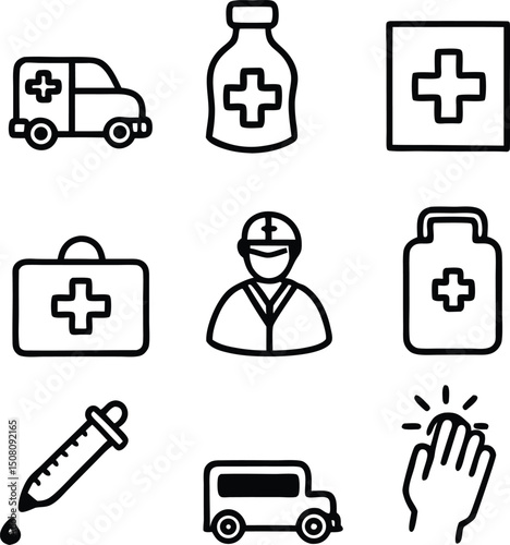 Medical web icon set with round glossy buttons and vector illustrations