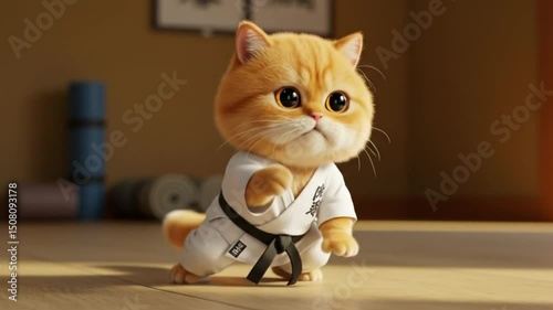 Cute orange cartoon cat in karate gi