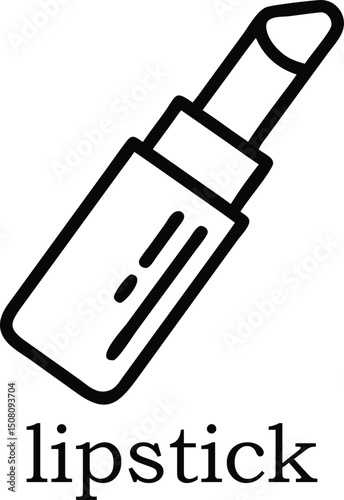 Minimalist black outline vector icon of a lipstick tube, perfect for beauty, makeup, cosmetics branding, online stores, and cosmetic product illustrations with clean and simple design

