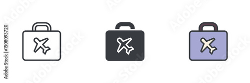 Travel baggage or luggage different style icon set