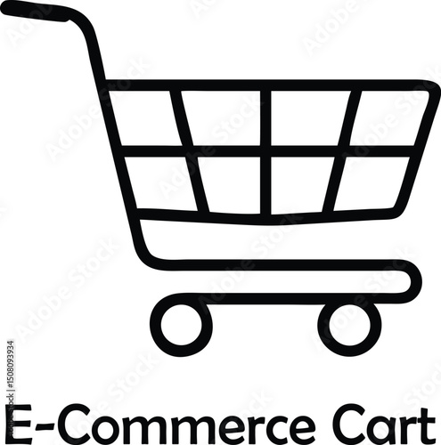 Bold vector shopping cart icon for e-commerce, ideal for digital marketplaces, online store visuals, checkout interfaces, and retail or shopping UI icon collections in line art style

